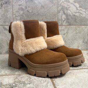 UGG Tan Ankle Boots with Cream Fur Trim